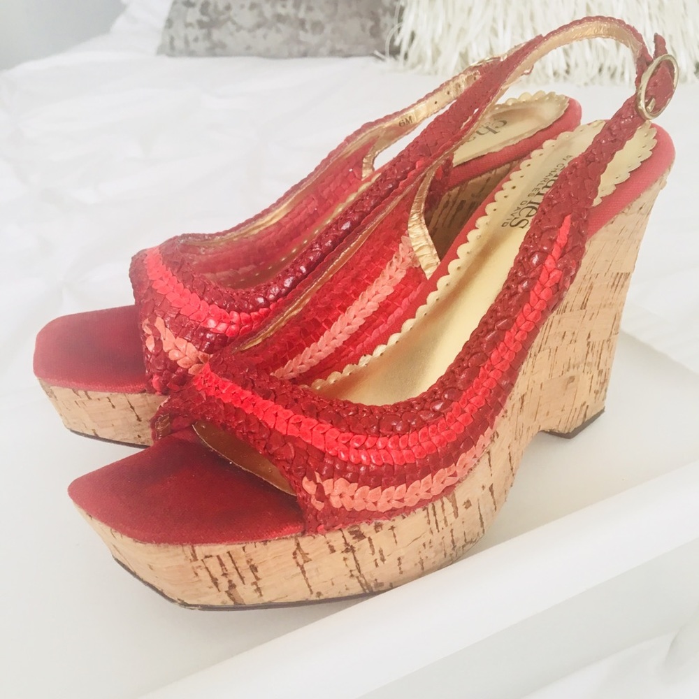 Charles David Red Cork Slingback Wedge